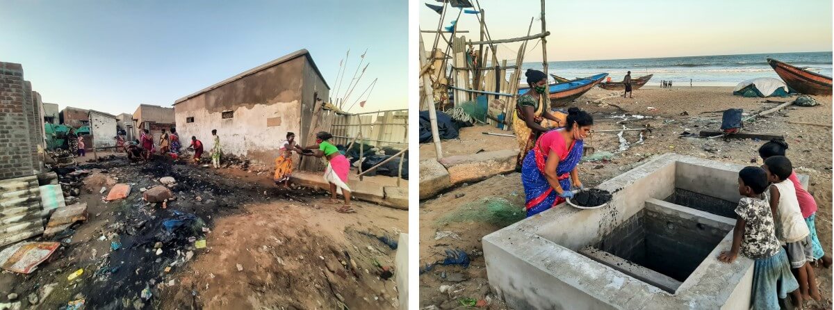 Women lending a hand in constructing the Blue-Green Infrastructure (BGI). Photo by Spandan.