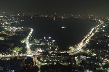Night view of a vibrant Hussain Sagar Lake, Hyderabad Credit: WRI India