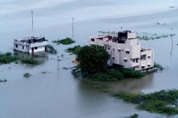 Aerial view of Chennai after continuous rain and cyclone for three days. Photo by Plsantanu/Shutterstock. Small Businesses, Large Impacts: Effect of Extreme Rainfall on Chennai’s MSMEs